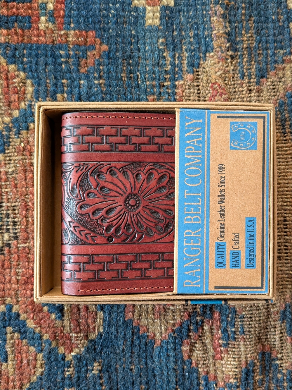 Ranger Belt Company Men's Red Tooled Leather Card & Key Holder